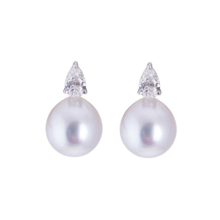 18ct white gold south sea pearl and pear cut diamond earrings HANCX 39 (2)
