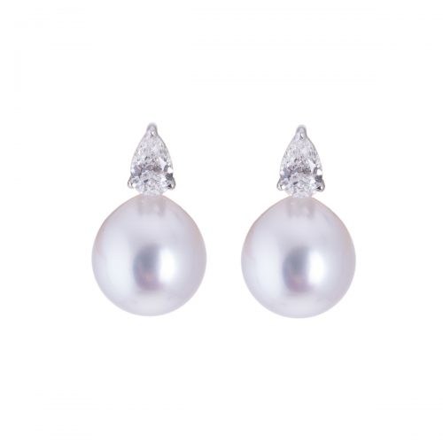 18ct white gold south sea pearl and pear cut diamond earrings HANCX 39 (2)