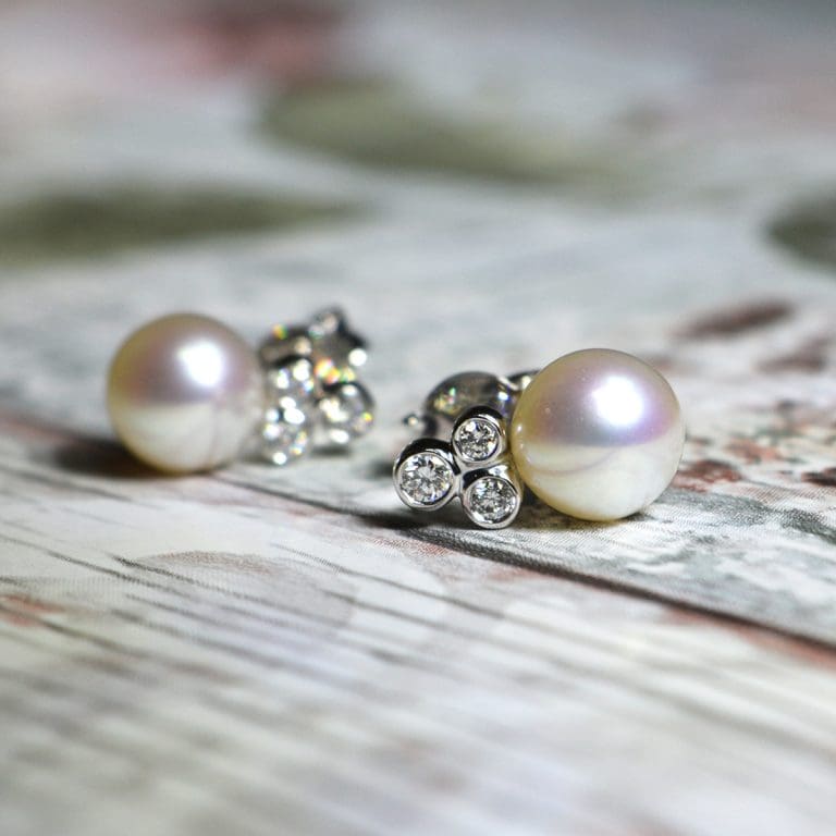Pearl and Diamond Stud Earrings