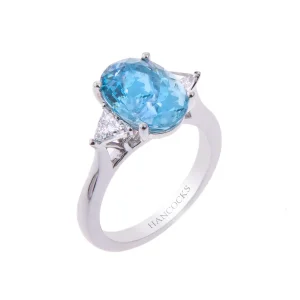 Oval Aquamarine and Trillion Cut Diamond Ring