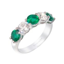 emerald and diamond 5-stone half eternity ring in platinum