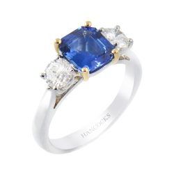 1.72ct sapphire and diamond 3-stone ring in platinum
