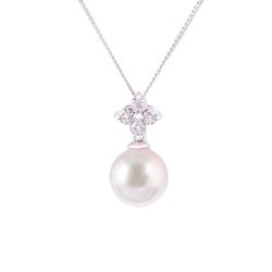 white gold pearl and diamond pendant