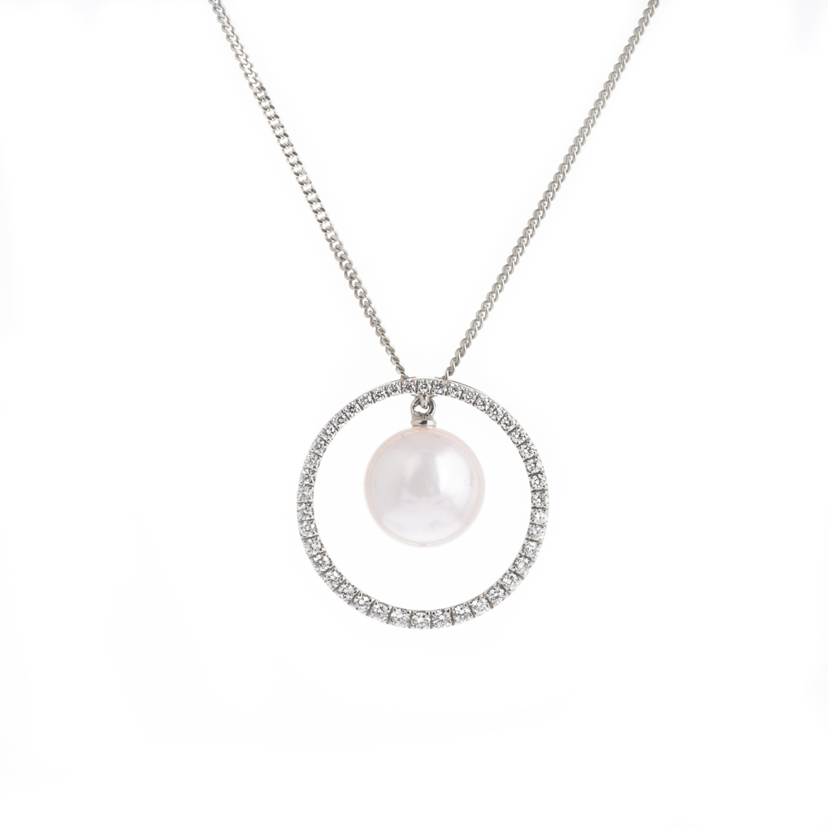 pearl and diamond circle pendant