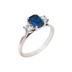 Rectangular Sapphire and Diamond 3-Stone Ring