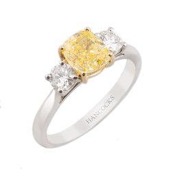 Platinum Yellow Diamond Cushion Cut 3-Stone