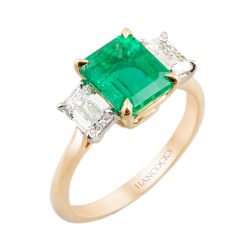 Emerald and Emerald Cut Diamond 3-Stone Ring