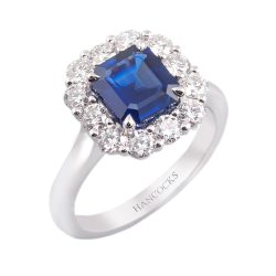 Square Cut Sapphire and Diamond Cluster