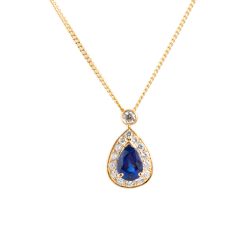 Sapphire and Diamond Drop Gold Pendant