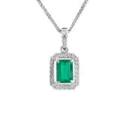 Emerald and Diamond Halo Pendant