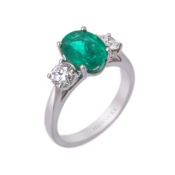 Platinum Emerald and Diamond 3-Stone