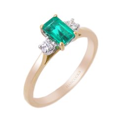 Emerald and Brilliant Cut Diamond 3-Stone