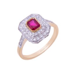18ct Yellow Gold Ruby and Diamond Cluster Ring