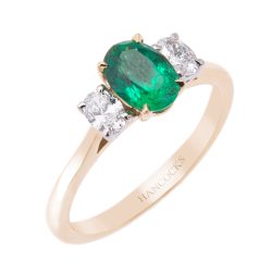 All Oval Emerald and Diamond 3-Stone Ring
