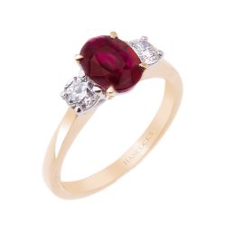 18ct Gold Ruby and Diamond 3-Stone Ring