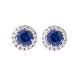 Round Sapphire and Diamond Earrings