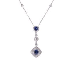 18ct Sapphire and Diamond Double Halo Pendant