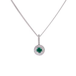 Emerald and Diamond Double Halo Set Pendant