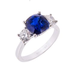 Cushion Cut Sapphire and Diamond 3-Stone Ring