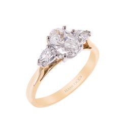 Yellow Gold Oval Cut Diamond 3-Stone Ring