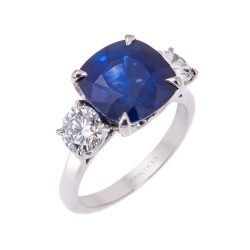 Cushion Cut Sapphire 3-Stone Ring with Diamonds