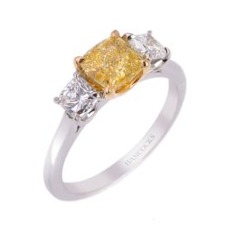 Cushion Cut Yellow Diamond 3-Stone Ring