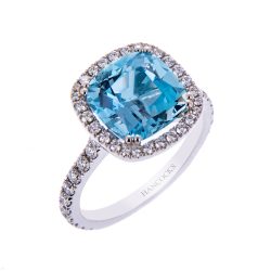 Cushion Aquamarine and Diamond Cluster