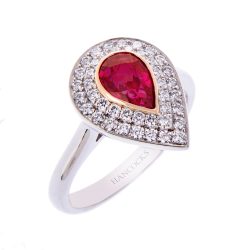 Pear Cut Ruby and Diamond Cluster Ring