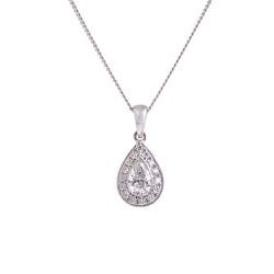 White Gold Pear Cut Diamond Halo Pendant