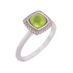 Peridot and Diamond Cluster Ring in White Gold