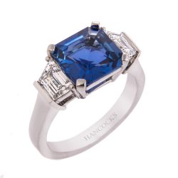 Square Cut Sapphire with Trapeze Cut Diamonds