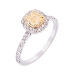 Cushion Cut Yellow Diamond Cluster Ring