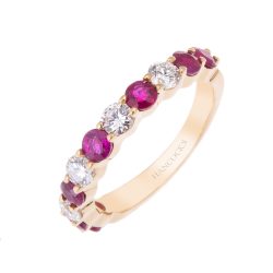 Round Ruby and Brilliant Cut Diamond Half Eternity