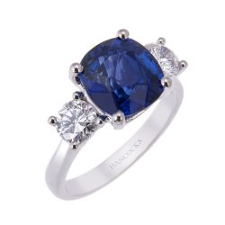 Cushion Cut Sapphire and Diamond 3-Stone Ring