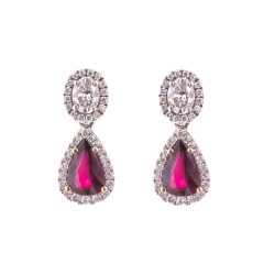 Halo Set Ruby and Diamond Drop Earrings