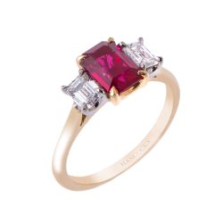 18ct Gold Ruby and Diamond 3-Stone Ring