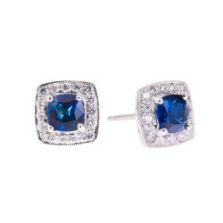 Cushion Cut Sapphire and Diamond Studs