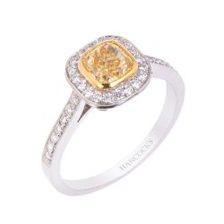 Platinum Cushion Cut Yellow Diamond Ring