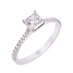princess cut diamond with diamond shoulders ring