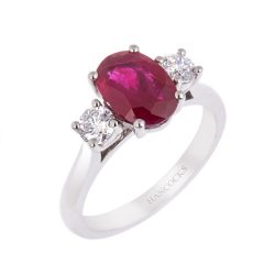 Platinum Oval Ruby and Diamond 3-Stone Ring