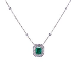 Double Halo Emerald Pendant