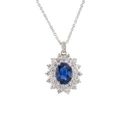 Oval Cut Sapphire and Diamond Double Halo Pendant