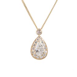 18ct Gold Pear Cut Diamond Halo Pendant