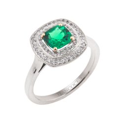 Emerald and Double Row Diamond Ring