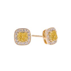 Cushion Cut Yellow Diamond Studs