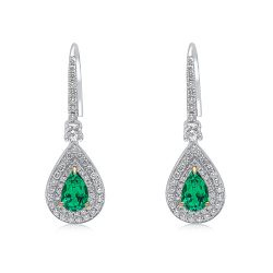 Pear Shaped Emerald and Diamond Drop Earrings
