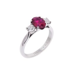 Vibrant Oval Ruby and Diamond 3-Stone