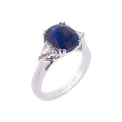Cushion Cut Sapphire and Diamond 3-Stone Ring