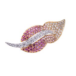 Ruby Pink Sapphire and Diamond Set Brooch