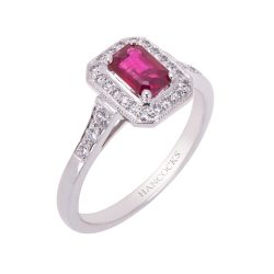 Ruby and Diamond Halo Style Cluster Ring